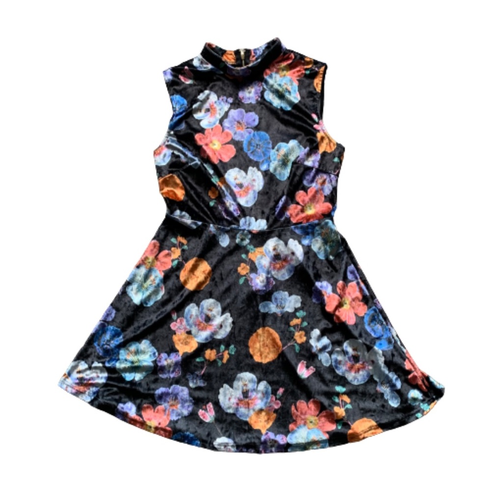 Papillon Vibrant Floral Velvet Skater Dress